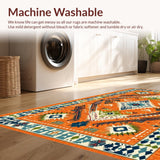 Ultra Soft Area Rug, Non Slip, Stain Resistant, Washable Area Rugs for Living Room, Bedroom, Vibrant Tribal Color Splash(Orange)