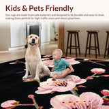 Ultra Soft Area Rug, Non Slip, Stain Resistant, Washable Area Rugs for Living Room, Bedroom, Rustic Black Cherry Blossom Artistry(Black)