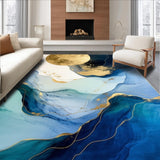 Ultra Soft Area Rug, Non Slip, Stain Resistant, Washable Area Rugs for Living Room, Bedroom, Modern Elegance Area Blending Abstract Marble Swirls and Subtle Botanicals(Blue)