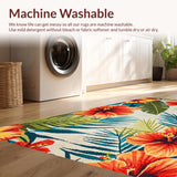 Ultra Soft Area Rug, Non Slip, Stain Resistant, Washable Area Rugs for Living Room, Bedroom, Dynamic Tropical Leaf Pattern(Red)