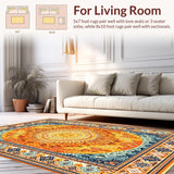 Ultra Soft Area Rug, Non Slip, Stain Resistant, Washable Area Rugs for Living Room, Bedroom, Warm Toned Retro Sun Motif(Orange)