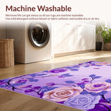 Ultra Soft Area Rug, Non Slip, Stain Resistant, Washable Area Rugs for Living Room, Bedroom, Charming Plush Floral Design(Purple)