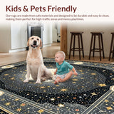 Ultra Soft Area Rug, Non Slip, Stain Resistant, Washable Area Rugs for Living Room, Bedroom, Charming Astral Folk Pattern(Gold)