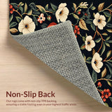 Ultra Soft Area Rug, Non Slip, Stain Resistant, Washable Area Rugs for Living Room, Bedroom, Rustic Warm Hued Floral Embellishments(Black)