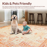 Ultra Soft Area Rug, Non Slip, Stain Resistant, Washable Area Rugs for Living Room, Bedroom, Chic Minimalist Cream Graphics(Orange)