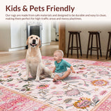 Ultra Soft Area Rug, Non Slip, Stain Resistant, Washable Area Rugs for Living Room, Bedroom, Contemporary Organic Shape Elements(Pink)