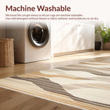 Ultra Soft Area Rug, Non Slip, Stain Resistant, Washable Area Rugs for Living Room, Bedroom, Rustic Neutral Tones Curved Patterns(Beige)