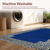 Ultra Soft Area Rug, Non Slip, Stain Resistant, Washable Area Rugs for Living Room, Bedroom, Striking Gold Geometric Elements(Blue)