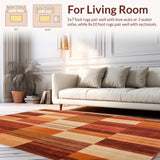 Ultra Soft Area Rug, Non Slip, Stain Resistant, Washable Area Rugs for Living Room, Bedroom, Golden Grove Patchwork Area with Rustic Red and Orange Geometric Blocks(Brown)