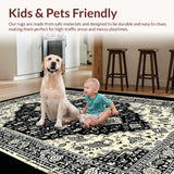 Ultra Soft Area Rug, Non Slip, Stain Resistant, Washable Area Rugs for Living Room, Bedroom, Oriental Distressed Black Ivory Living Room Rug(Black)