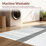 Ultra Soft Area Rug, Non Slip, Stain Resistant, Washable Area Rugs for Living Room, Bedroom, Modern Striped Lines Rug with Graphic Contrast, Minimalist Dash Pattern Accent(Black)
