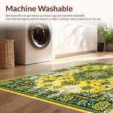 Ultra Soft Area Rug, Non Slip, Stain Resistant, Washable Area Rugs for Living Room, Bedroom, Eclectic Vibrant Leafy Motif(Yellow)