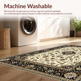 Ultra Soft Area Rug, Non Slip, Stain Resistant, Washable Area Rugs for Living Room, Bedroom, Elegant Rustic Floral Medallion(Ivory)