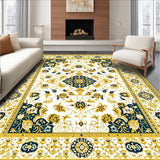 Floral Geometric Patchwork Area in Mustard and Cream(White)