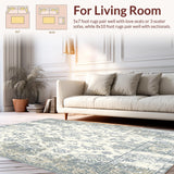 Ultra Soft Area Rug, Non Slip, Stain Resistant, Washable Area Rugs for Living Room, Bedroom, Heirloom Inspired with Weathered Neutral Damask & Scrollwork(Ivory)