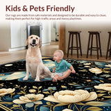 Ultra Soft Area Rug, Non Slip, Stain Resistant, Washable Area Rugs for Living Room, Bedroom, Retro Black Luna Moth Design(Blue)