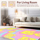 Ultra Soft Area Rug, Non Slip, Stain Resistant, Washable Area Rugs for Living Room, Bedroom, Sunny Pastel Cheerful Design(Pink)