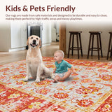 Ultra Soft Area Rug, Non Slip, Stain Resistant, Washable Area Rugs for Living Room, Bedroom, Artistic Whimsical Ogee Print(Red)