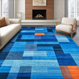 Ultra Soft Area Rug, Non Slip, Stain Resistant, Washable Area Rugs for Living Room, Bedroom, Rustic Textured Symmetrical Design(Blue)