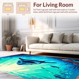Ultra Soft Area Rug, Non Slip, Stain Resistant, Washable Area Rugs for Living Room, Bedroom, Underwater Adventure Shark Area Rug with Bold Jaws and Ocean Waves(Blue)