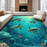 Ultra Soft Area Rug, Non Slip, Stain Resistant, Washable Area Rugs for Living Room, Bedroom, Underwater Paradise Shag Carpet With Sea Turtle Motif For Home Decor(Blue)