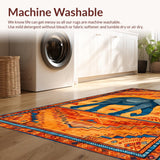 Ultra Soft Area Rug, Non Slip, Stain Resistant, Washable Area Rugs for Living Room, Bedroom, Colorful Floral Elephant Illustration(Orange)