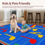 Ultra Soft Area Rug, Non Slip, Stain Resistant, Washable Area Rugs for Living Room, Bedroom, Joyful Tune Themed Artwork(Blue)