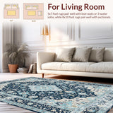 Ultra Soft Area Rug, Non Slip, Stain Resistant, Washable Area Rugs for Living Room, Bedroom, Elegant Transitional Damask Aesthetic(Blue)