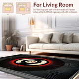 Ultra Soft Area Rug, Non Slip, Stain Resistant, Washable Area Rugs for Living Room, Bedroom, Artistic Vinyl Record Motif(Black)
