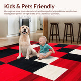 Ultra Soft Area Rug, Non Slip, Stain Resistant, Washable Area Rugs for Living Room, Bedroom, Bold Red and Black Checkerboard Motif(Red)