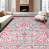 Ultra Soft Area Rug, Non Slip, Stain Resistant, Washable Area Rugs for Living Room, Bedroom, Vibrant Pink Geometric Accents(Pink)