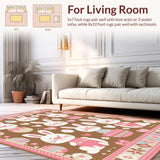 Ultra Soft Area Rug, Non Slip, Stain Resistant, Washable Area Rugs for Living Room, Bedroom, Rustic Spring Floral Accents Welcome Mat(Brown)