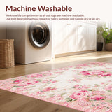 Ultra Soft Area Rug, Non Slip, Stain Resistant, Washable Area Rugs for Living Room, Bedroom, Charming Round Shabby Chic Motif(Ivory)