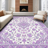 Ultra Soft Area Rug, Non Slip, Stain Resistant, Washable Area Rugs for Living Room, Bedroom, Serene Faded Floral Elements(Purple)
