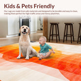 Ultra Soft Area Rug, Non Slip, Stain Resistant, Washable Area Rugs for Living Room, Bedroom, Chic Minimalist Curved Lines(Orange)