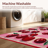 Ultra Soft Area Rug, Non Slip, Stain Resistant, Washable Area Rugs for Living Room, Bedroom, Pink Bow Carpet with Cherry Accents and Fruit Design(Pink)