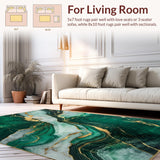 Ultra Soft Area Rug, Non Slip, Stain Resistant, Washable Area Rugs for Living Room, Bedroom, Dynamic Gold Accented Decorative Design(Green)