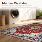 Ultra Soft Area Rug, Non Slip, Stain Resistant, Washable Area Rugs for Living Room, Bedroom, Cozy Cream and Red Tiled Motif(Red)