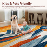 Ultra Soft Area Rug, Non Slip, Stain Resistant, Washable Area Rugs for Living Room, Bedroom, Serene Abstract Horizon Illustration(Orange)