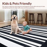 Ultra Soft Area Rug, Non Slip, Stain Resistant, Washable Area Rugs for Living Room, Bedroom, Striped Harmony Rug with Modern Linear Accent Pattern Design(Black)
