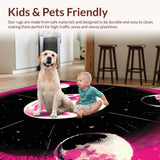 Ultra Soft Area Rug, Non Slip, Stain Resistant, Washable Area Rugs for Living Room, Bedroom, Contemporary Floral Starry Aesthetic(Pink)