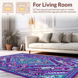 Ultra Soft Area Rug, Non Slip, Stain Resistant, Washable Area Rugs for Living Room, Bedroom, Lively Round Ethnic Weave(Purple)