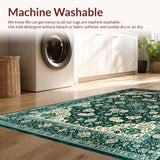 Ultra Soft Area Rug, Non Slip, Stain Resistant, Washable Area Rugs for Living Room, Bedroom, Moody Floral Boho Chic(Green)