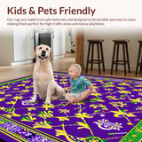 Ultra Soft Area Rug, Non Slip, Stain Resistant, Washable Area Rugs for Living Room, Bedroom, Elegant Floral Medley Design(Purple)