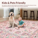 Ultra Soft Area Rug, Non Slip, Stain Resistant, Washable Area Rugs for Living Room, Bedroom, Rustic Light Pink Blossom Style(Pink)