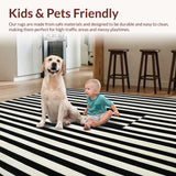 Ultra Soft Area Rug, Non Slip, Stain Resistant, Washable Area Rugs for Living Room, Bedroom, Contemporary Contrast Stripe Rug Featuring Bold Black and White Banding Designs(Black)