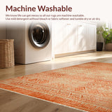 Ultra Soft Area Rug, Non Slip, Stain Resistant, Washable Area Rugs for Living Room, Bedroom, Vibrant Antique Inspired Geometry(Orange)