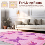Ultra Soft Area Rug, Non Slip, Stain Resistant, Washable Area Rugs for Living Room, Bedroom, Enchanting Lighthearted Fluttering Shapes(Pink)