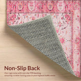 Ultra Soft Area Rug, Non Slip, Stain Resistant, Washable Area Rugs for Living Room, Bedroom, Delicate Pastel Floral Motif(Pink)