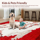 Ultra Soft Area Rug, Non Slip, Stain Resistant, Washable Area Rugs for Living Room, Bedroom, Rustic Multi-Colored Blossom Pattern(Red)